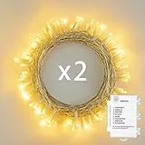 Koopower 2stk 50er LED Outdoor [Timer] Lichterkette Batteriebetrieben Warmweiß (8 Programm, 6M Durchsichtigen Kabeln, 120 Stunden Betriebsdauer, IP65 Wasserdicht, Außenbeleuchtung)