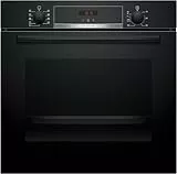 Bosch HBA514BB3, Serie 4, Einbau-Backofen 60 x 60 cm, LED-Display-Steuerung, Hydrolytische Reinigungshilfe, 3D-Heißluft für gleichmäßiges Backen auf 3 Ebenen, Schnellaufheizung, Schwarz