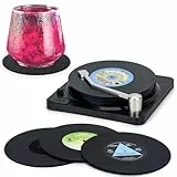 Valdivia Retro-Vinyl-Schallplatten Untersetzer mit Spieler, 6 Stück Untersetzer Gläser für Getränke, Bars, Cafés, Haus, Party, Büro, Coole Wohnkultur und Lustige Männer Geschenke