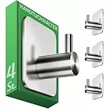 Menz Handtuchhaken ohne Bohren, 4er Pack – Extra starke Handtuchhalter ohne Bohren, Klebehaken Edelstahl, Haken selbstklebend mit wasserfesten Klebepads, Badezimmer Handtuchhalter, Fb. Silber
