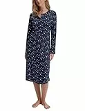 CALIDA Midnight Dreams Langarm-Nachthemd, Länge 110 cm Damen, aus 100% Bio-Baumwolle, wärmende Qualität