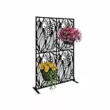 Relaxdays Sichtschutz, Blätter & Gräser, Garten, Balkon & Terrasse, Outdoor Paravant, HxB: 183 x 115 cm, Metall, schwarz