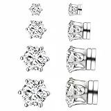 Vissen 4 Paar Magnetische Ohrringe Herren Silber Edelstahl Zirkonia Magnet Ohrringe Damen Fake Piercing Modeschmuck Set (4/5/7/8 mm)