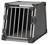 TRIXIE Hunde-Transportbox Aluminium in graphit – M: 55 × 61 × 74 cm, stabile und geräuscharme Hundebox mit abgeschrägten Seiten, Sicherheitsverschluss & rutschfester Liegematte – 39337