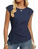 Tshirt Damen Sommer Elegante Flügelärmeln Business Bluse Slim Fit Shirt Wickelbluse Oberteile Marineblau L