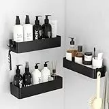 Kitsure Duschablage ohne Bohren - 3 Stück rostfreie Badezimmer Organizer, schnell trocknende Badregal ohne Bohren mit großer Kapazität, langlebige Shampoo Halterung für Duschel, Large, Schwarz