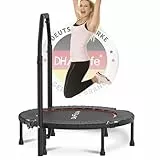 DH FitLife Fitness Indoor Trampolin klappbar ohne Installation | Ø102cm 40 Zoll Mini Trampoline | Tragfähigkeit 150 KG | 4 verstellbare Handgriffstufen | Stabiler und leiser