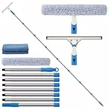 Mitclear Fensterreiniger Set mit Langem Griff(300cm), 2-in-1 Profi Fensterputzer mit Fensterwischer & Einwascher, Fensterabzieher für Bad, Dusche, Hohe Fenster, Glas, Spiegel und Auto Reinigung