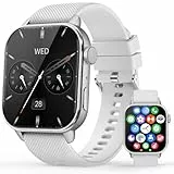 MFVLP Smartwatch Herren Damen, 1,85' HD AMOLED Touch Fitnessuhr mit Bluetooth-Anrufe, 120+Sportmodi Fitness Tracker mit Puls-SpO2-Schlaf-monitor, IP68 Wasserdicht Sportuhr für Android iOS, Grau Silber
