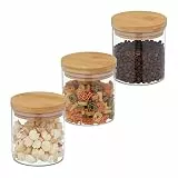 Relaxdays Vorratsgläser mit Bambusdeckel, 3er Set, kleine Vorratsdosen aus Glas, 500 ml, luftdicht, transparent/natur