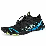 WateLves Strandschuhe Damen Herren Wasserschuhe Badeschuhe Unisex Atmungsaktiv Leicht Barfußschuhe rutschfeste für Schwimmen Tauchen(S901 Schwarz Blau, 46EU)