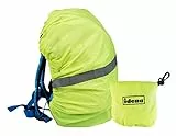 Idena 22067 - Regenschutzhülle für Rucksäcke und Ranzen, neongelb mit Reflektorstreifen, Universalgröße mit Gummizug, wasserabweisend, inklusive Aufbewahrungsbeutel und Karabiner