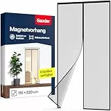 GAUDER Fliegengitter Balkontür schwarz - Magnetische Fliegengitter Tür ohne Bohren - Insektenschutz für Terrassentür - Selbstschließender Fliegenvorhang mit Magnet (110 x 220 cm - schwarz)