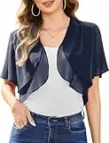 Aottori Damen Chiffon Bolero Festlich ärmellos Elegant Shrug Top Kurze Strickjacke Cardigan Open Front Bolerojacke Schulterjacke Navy Blue XXL
