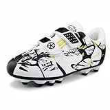 Woflebel Fußballschuhe Jungen Fussballschuhe Kinder Kunstrasen Multinocken Soccer Trainingsschuhe Mädchen Turnschuhe Ohne Schnürsenkel Low Top Weiß Gold 33