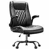 Marsail Chefsessel Bürostuhl mit Hochklappbaren Armlehnen, PU Leder Ergonomischer Schreibtischstuhl mit Kippfunktion Höhenverstellbar Drehbar Rollend für Homeoffice, Schwarz