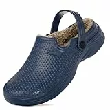 Hsyooes Clogs Damen Winter Gartenschuhe Herren Gefütterte Hausschuhe Wasserdicht Plüsch Pantoletten Leichte Gartenclogs Warm Eva Clogs Blau-A 43EU