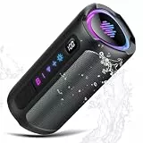 aowoka Bluetooth Lautsprecher mit Licht, 20W tragbare Musikbox, verbesserter Bass, LED-Anzeige, 20 Std. Akku, Bluetooth 5.4, IPX7 wasserdicht, TWS, TF-Karte, Lautsprecher für Reisen, Sport, Party