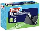 tesa Desk Dispenser Economy Recycles - Gehäuse 100% recycelter Kunststoff aus Produktionsresten - Klebeband Tischabroller mit 1 Rolle film Clear Recycled 10 m x 15 mm