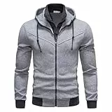APAELEA Hoodie Herren Reißverschluss Kapuzenpullover Fleece Kapuzenjacke Fake Two-Piece Sweatjacke,Grau,XXL