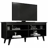 Madesa TV Schrank, Fernsehtisch für TV bis 55 Zoll, für Wohn- und Schlafzimmer, 136 x 38 x 58 cm, aus Holz - Schwarz