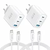 TOPADRE USB C Ladegerät 65W,2er-Pack 3-Port USB-C Netzteil mit Zwei 2M Ladekabel,Schnellladegerät PD Charger kompatibel mit MacBook Pro/Air, für iPad Pro/Air, für iPhone 16/15, Galaxy