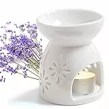 Keramik Duftlampe für ätherische Öle, Aromalampe mit Teelichthalter, Duftöl Diffusor mit Blumenmuster, Aroma Diffuser Räucher Zubehör – 9,5×7,5×5,3 cm