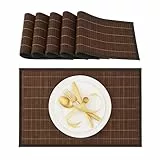 Relaxdays Tischset, 6er Set, Bambus, Stoffrand, rutschhemmend, 45 x 30 cm, Teller, Esstisch, eckiges Platzset, braun