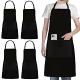 XIEJINJIA 4 Stück Schürze Wasserfest Canvas,Verstellbare Kochschürze mit 2 Taschen Langen Bindebändern für Damen Herren,Küche Kochen Grillen Backen Restaurant(Schwarz)