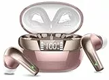 Bluetooth Kopfhörer, Kopfhörer Kabellos Bluetooth 5.4 HiFi-Klangqualität mit ENC Mikrofon, 47Std Spielzeit In Ear Ohrhörer mit IP7 Wasserdicht, Ohrhörer mit LED Anzeige für IOS/Android, Roségold