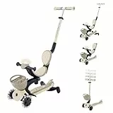 Globber - GO•UP Baby 360 Lights – Skalierbarer Tretroller, 3 Räder mit Sitz und Rückenlehne, für Kinder von 15 Monaten bis 6 Jahren, Taupe