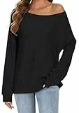 Gosunny Schulterfreies Oberteil Damen Langarm Pullover Lässige Sweatshirt Causal Elegant Bluse (Solide Schwarz, 2XL)