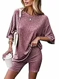 Zetieny Schlafanzug Damen Pyjamas Set Kurzarm Nachtwäsche Set Zweiteiliger Casual Sommer Sleepwear