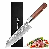 YOTSUBA Damascus Japanese Santokumesser 18 cm, Extra Scharfe Japanische Küchenmesser Messerklinge mit ergonomischem Holzgriff-Edelstah für Fleisch, Gemüse&Obst, Ideal für Hobbyköche&Profis