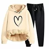 Generisch Damen Trainingsanzug Winter Sportanzug Oversize Jogginganzug Warm Outfit Hausanzug Loungewear Zweiteiler Tracksuit Freizeitanzug (A37 Beige,L)