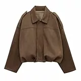 Jacke Damen, Kurze Blouson Jacke Casual Pilotenjacke Kurze Lederjacke im Casual Look Wildlederjacke Damen Kurz Übergangsjacke (DE/NL/SE/PL, Alphanumerisch, S, Regular, Regular, Braun)