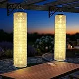 iShabao Solar Lampions Außen Wetterfest, 2 Stück 96cm 88 LED Solarlampen für Außen Hängend, Nylon Solarlaterne Warmweiß Solar Lichterkette Laternen für Draußen Garten Balkon Terrassen Party Deko