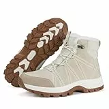 Mishansha Winterschuhe Damen Gefüttert Winterstiefel Warm Wasserdicht Wanderschuhe Rutschfeste Outdoor Beige Weiß 40 EU