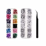 Pkouocry 2800pcs Kristall Strasssteine nageldesign Kristallrhinestones, Mix 12 Farben (3mm) und Transparenter Strass (2/3/4mm) mit Pinzette und Aufbewahrungsboxen, Für Nagel, Bekleidung, DIY