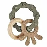 Vicloon Beißring für Babys, Beißring Spielzeug aus Silikon und Holzringe, Baby Zahnungshilfe BPA-frei, Schmerzlindernde Zahnen Nursing Zubehör für ab 3 Monaten Babys(Krake Braun)