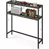 VASAGLE Konsolentisch, schmaler Sofatisch mit 2 Ablagen, 20 x 80 x 80 cm, Flurtisch, 2 Ebenen, für Flur, Wohnzimmer, Schlafzimmer, anthrazitgrau-tintenschwarz LNT130B22