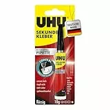 UHU Sekundenkleber extra stark | 10g Kleber Pipette für präzises Kleben | Sekundenkleber flüssig für Kunststoff, Metall, Holz, Keramik, Porzellankleber | Superkleber & Kunststoffkleber