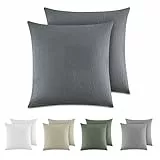 Dreamzie Kissenbezug 50x50 cm 2er Set - 100% Gewaschene Baumwolle, Dunkelgrau, Kissenbezüge Oeko-TEX Zertifiziert, Leinenoptik und Atmungsaktiv Kissenhülle, Kopfkissenbezug 40x80 mit Reißverschluss