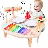 YGJT Schlagzeug Kinder, Trommel 10-in-1 Musikinstrumente Kinder ab 1 2 3 Jahre mit Xylophon, Montessori Baby Spielzeug Kinderspielzeug Holzspielzeug für Ostern Weihnacht Geschenk Junge Mädchen