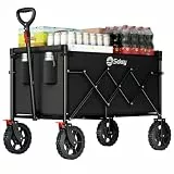 Sekey Bollerwagen Faltbar 120L 100KG Belastbar, Transportwagen klappbar Geländetauglich mit Bremse, Leichter Handwagen mit Verstellbare Zugstange, Einkaufswagen, 4029 Pro, Schwarz