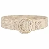 SUOSDEY Rattan-Flechtgürtel für Damen, breiter Taillengürtel für Kleider, gewebter Boho-Gürtel mit halbkreisförmiger Schnalle beige