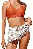 Ocean Plus Damen Zweiteiliger Bikini Set mit Baderock Rückenfrei Bedruckter Bikini mit Verstellbare Trägern Skort Bademode (XXL (EU 42-44), Orange)