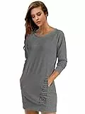 ELFIN Damen Sweatkleid Langarm Kleider Sweatshirt Dress Lässig Sportliche Longshirt Tops Minikleider mit Logodruck Herbst