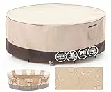 F&J Outdoors Robust Wasserdicht Schneeschutz UV-beständige Abdeckplane für Terrassentisch Wetterfest im Sommer und Winter, Rund Schutzhülle für Gartentische (213x70cm,Beige)