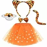 Tacobear Leuchtendes Tierkostüm Kinder Mädchen mit LED Tutu Rock Haarreif Fliege Tiere Schwanz Leopard Tiger Schwein Kostüm für Cosplay Halloween Party Karneval (Tiger)